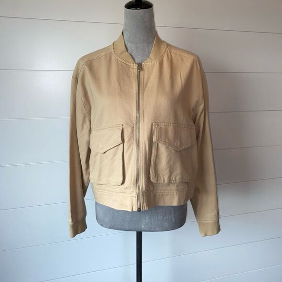 NICOLE MILLER Cream Color Cotton Bomber Jacket Women's Size Large - Picture 1 of 10